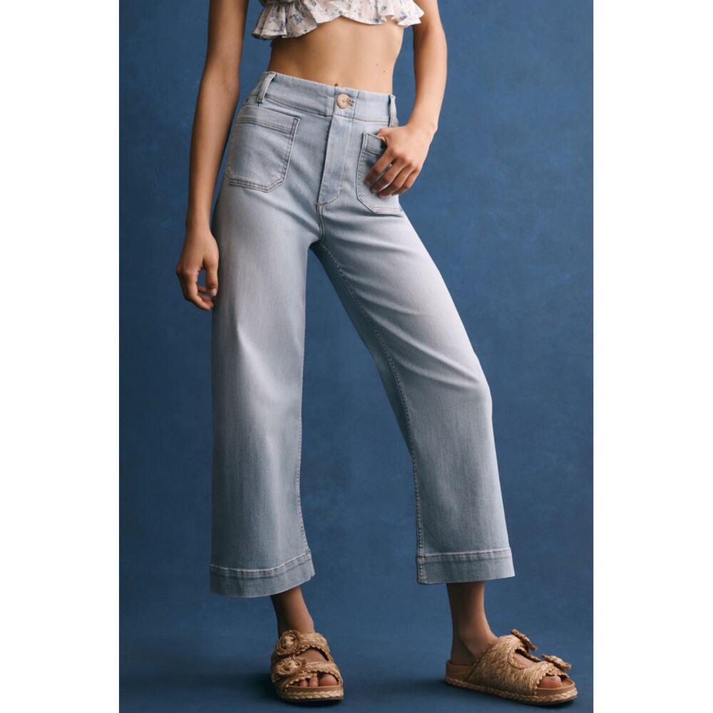 Maeve Anthropologie The Colette Crop High Rise Wide Leg Jeans Blue 32 Petite